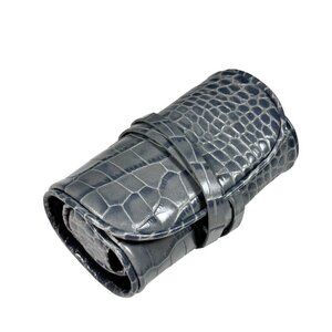 New Jewelry Roll Tube Case Crocodile Embossed Grey Leather Small